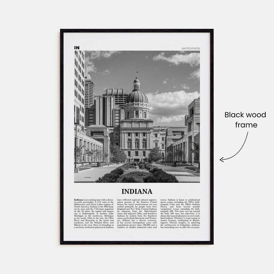 Indiana Black And White No. 2 Travel Poster Print - Image 3