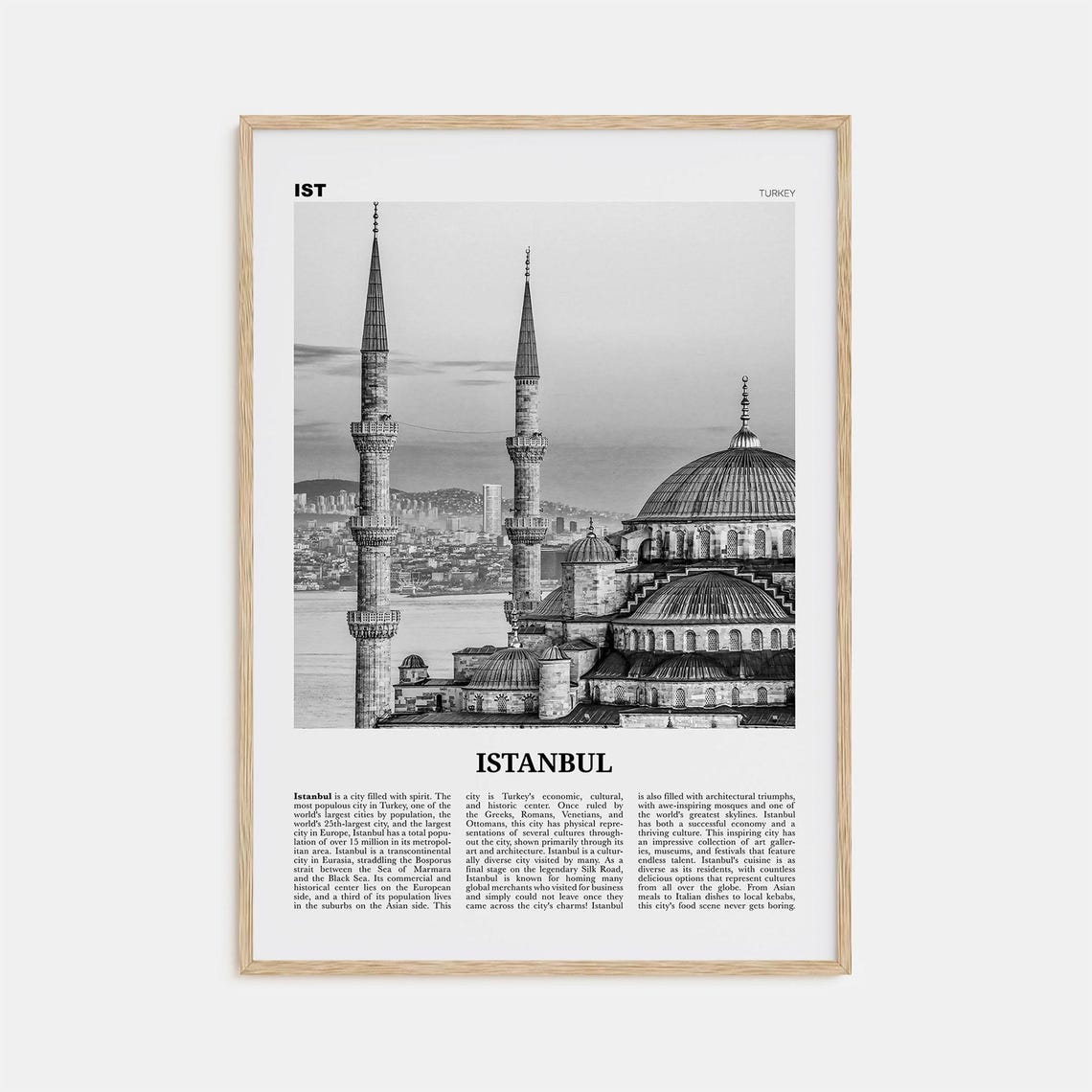 Istanbul Black and White Travel Poster, Turkey
