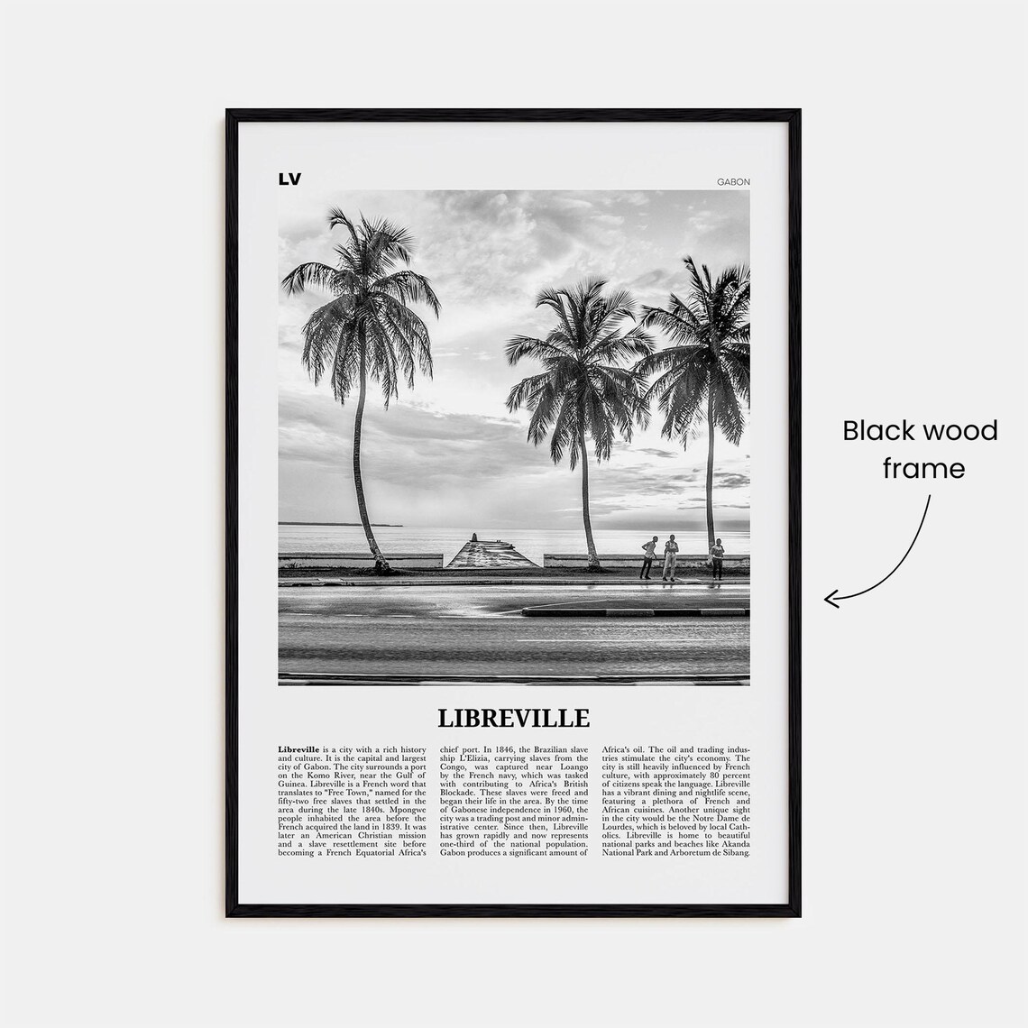 Libreville Black and White Travel Poster, Gabon - Image 3