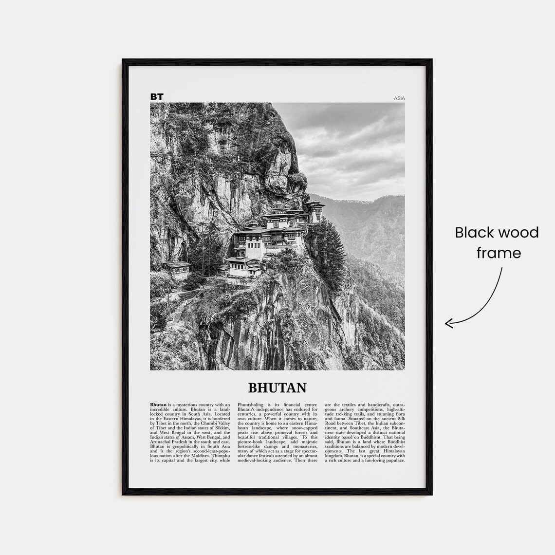 Bhutan Black And White Travel Poster, Thimphu - Image 3