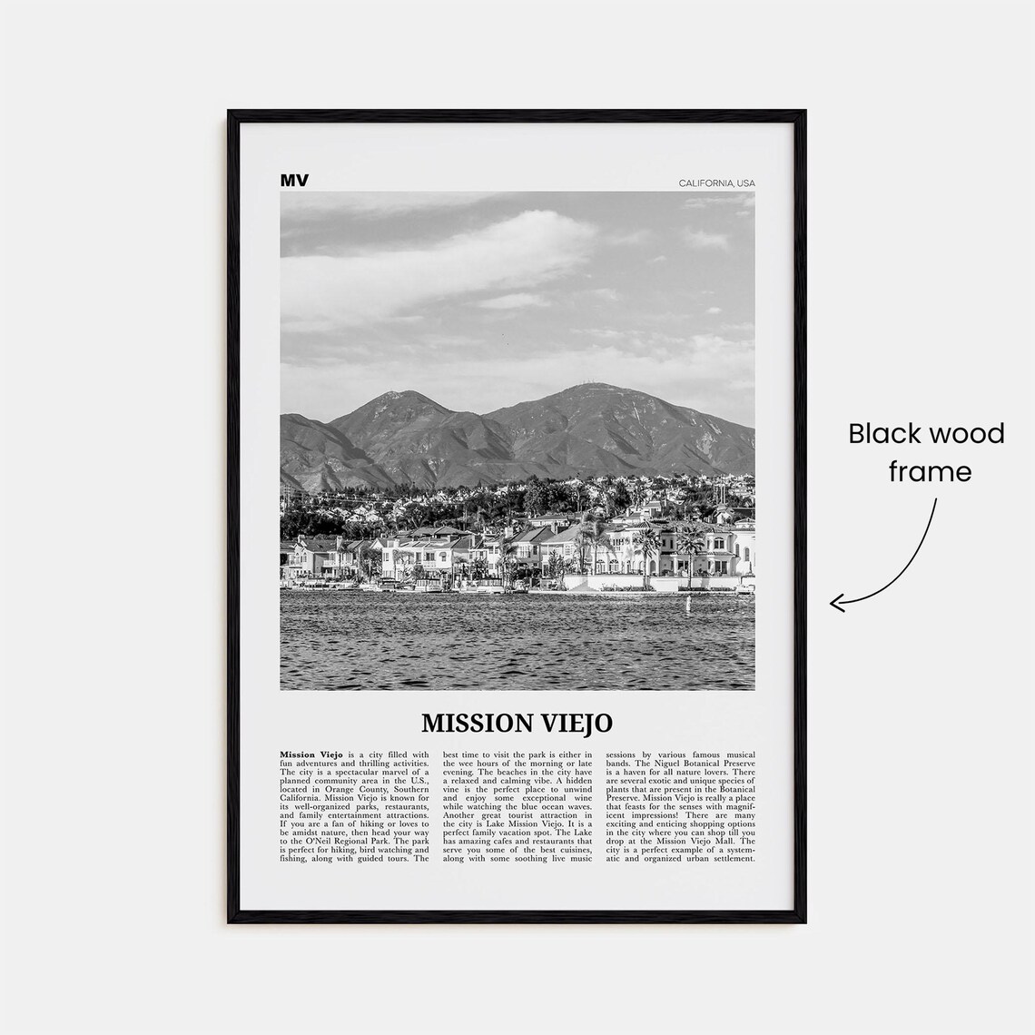 Mission Viejo Black And White Travel Poster, California - Image 3