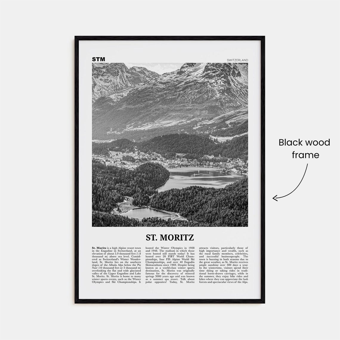 St Moritz Black and White Travel Poster, Swiss Alps - Image 3