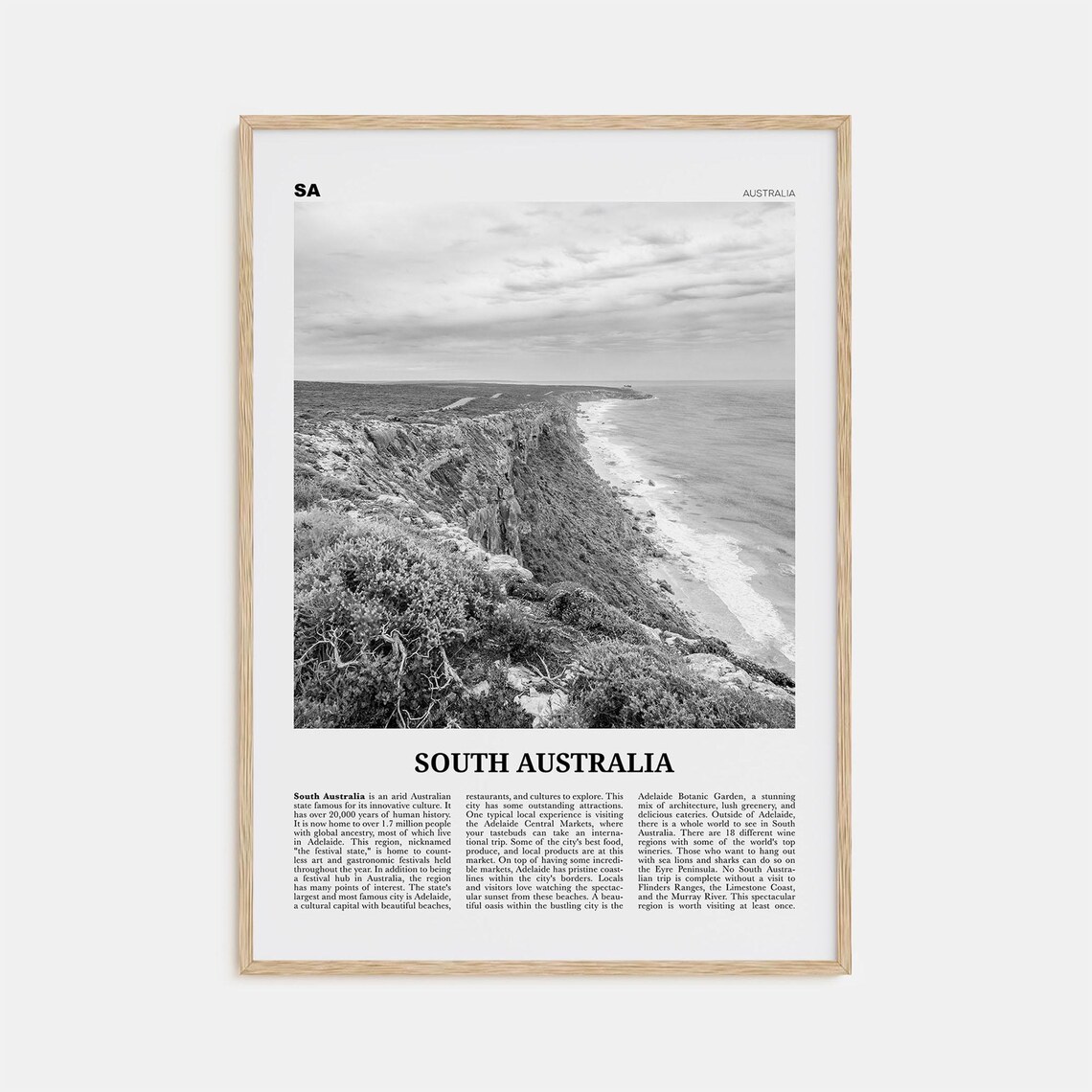 South Australia Black And White Travel Poster