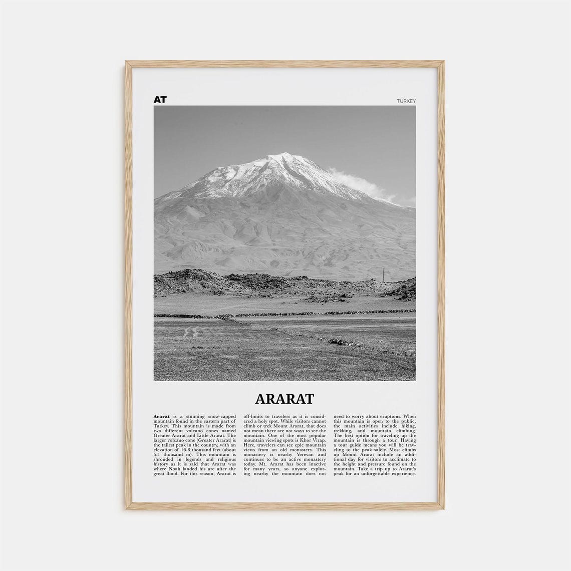 Ararat Black And White Travel Poster, Turkey Map