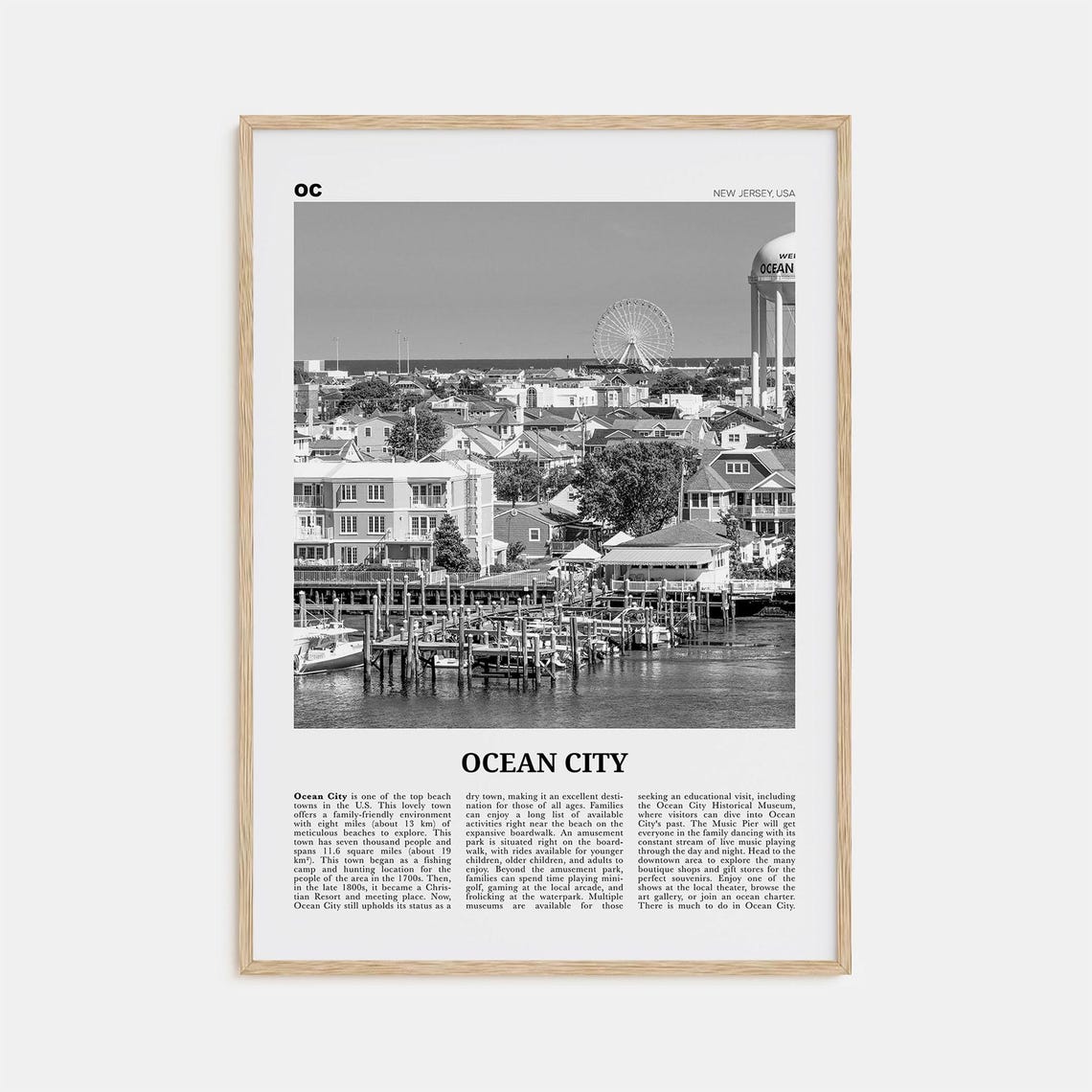 Ocean City, New Jersey Black and White Travel Poster