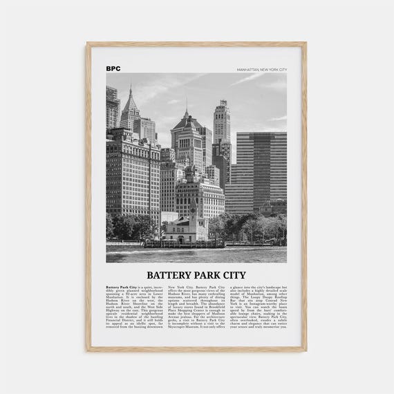 Battery Park City Black and White Travel Poster