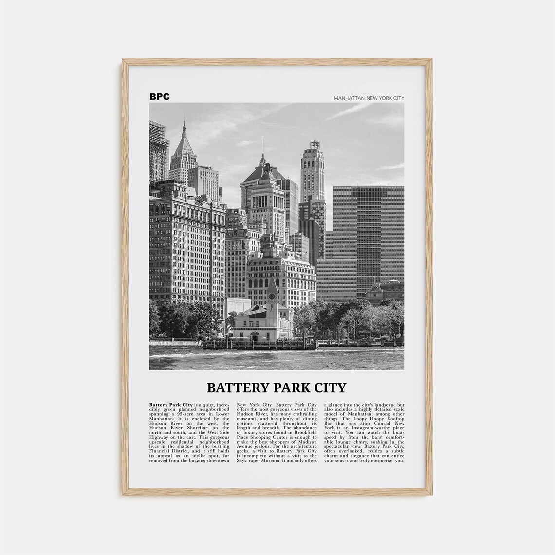 Battery Park City Black and White Travel Poster