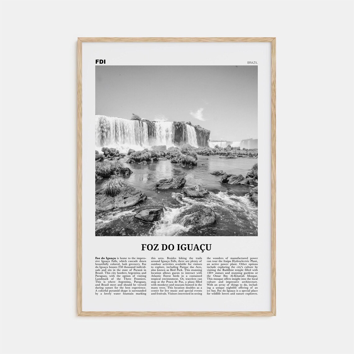 Foz Do Iguacu Waterfalls Cascade Black And White Brazil Poster
