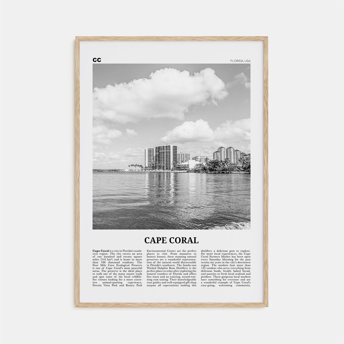 Cape Coral, Florida Black And White Travel Poster