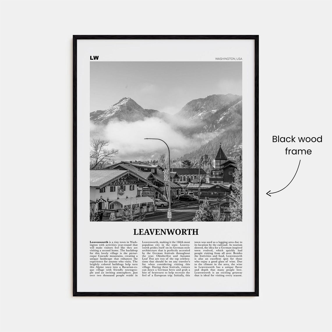 Leavenworth Black and White Travel Poster, Washington - Image 3