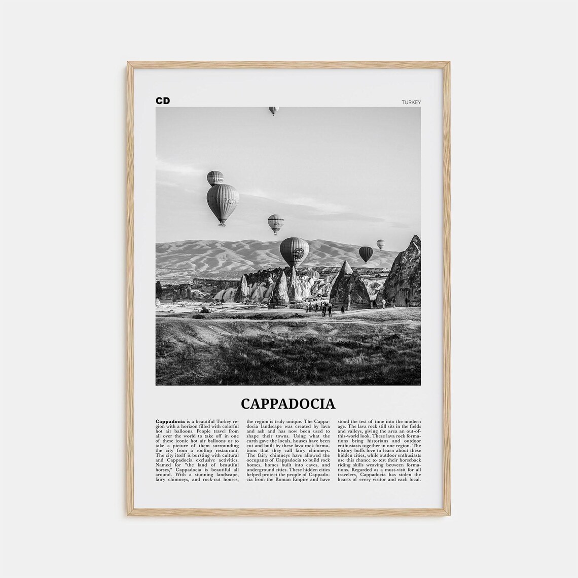 Cappadocia Black and White Travel Poster, Turkey Map
