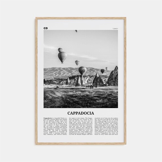 Cappadocia Black and White Travel Poster, Turkey Map