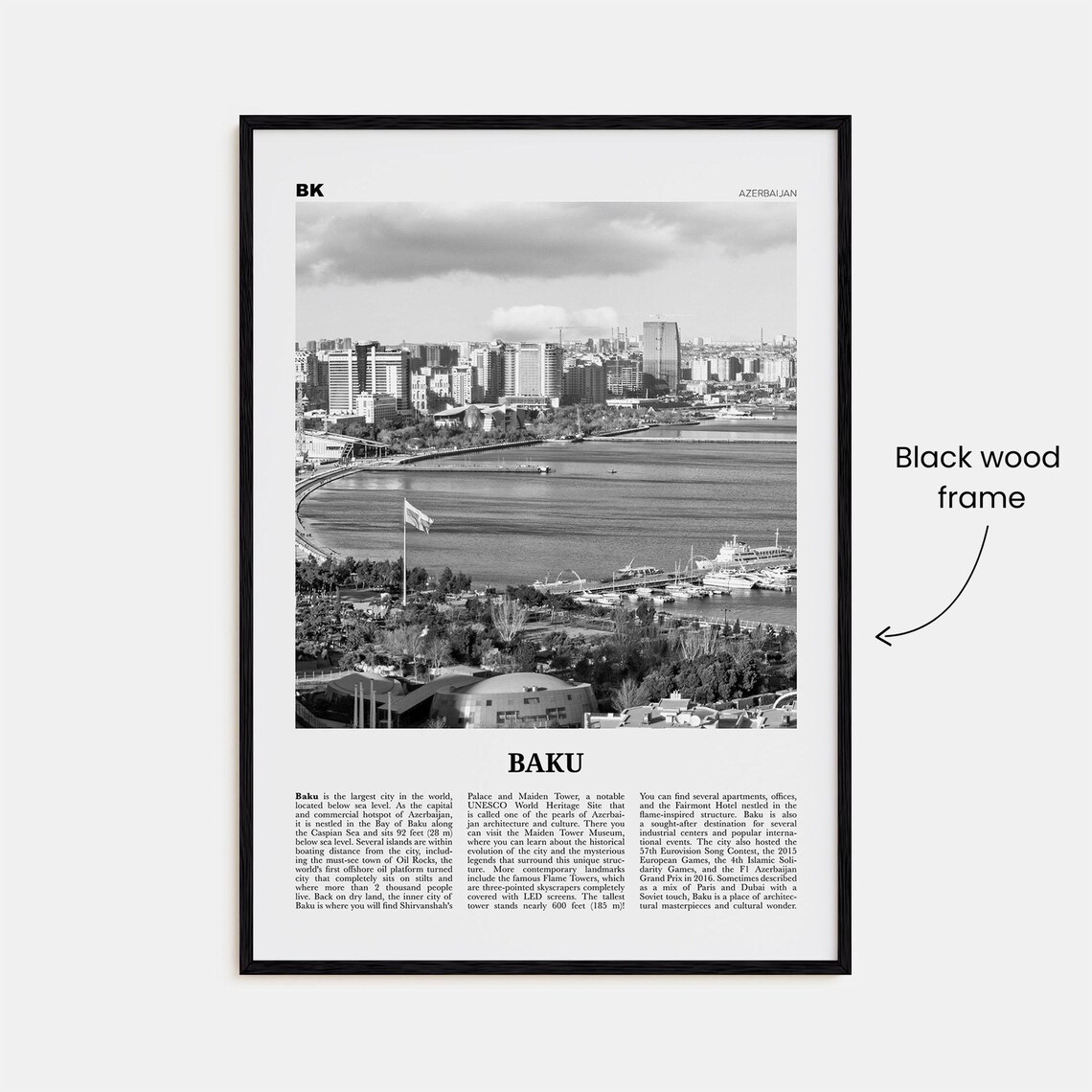 Baku Black And White Travel Poster, Azerbaijan - Image 3