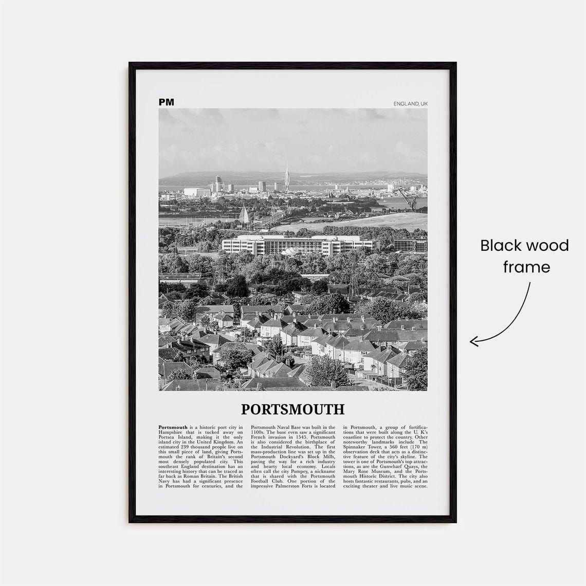 Portsmouth Print Black And White England No 2 Portsmouth Wall Art Portsmouth Poster Portsmouth Photo Portsea Island Hampshire - Image 3