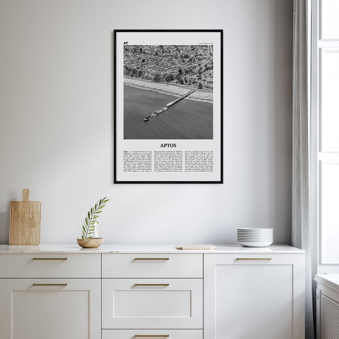 Aptos Black and White Travel Poster, California Map - Image 2