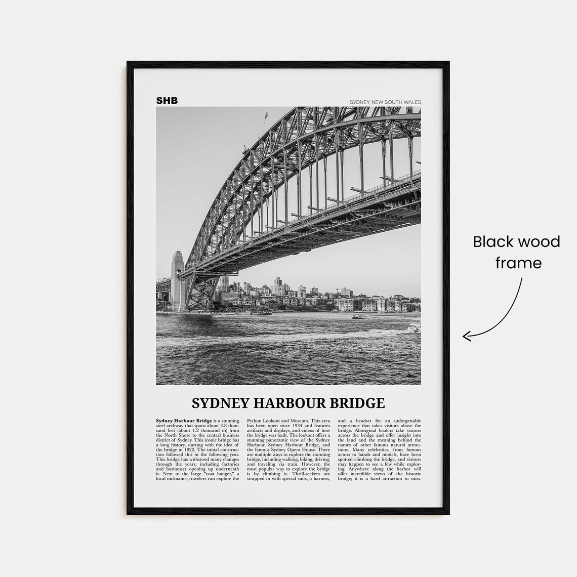 Sydney Harbour Bridge Black and White Art Print - Image 3
