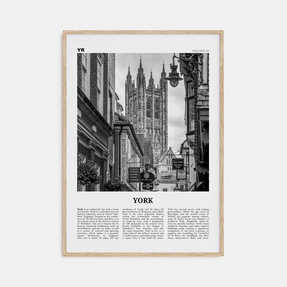 York Black and White Travel Poster, England UK