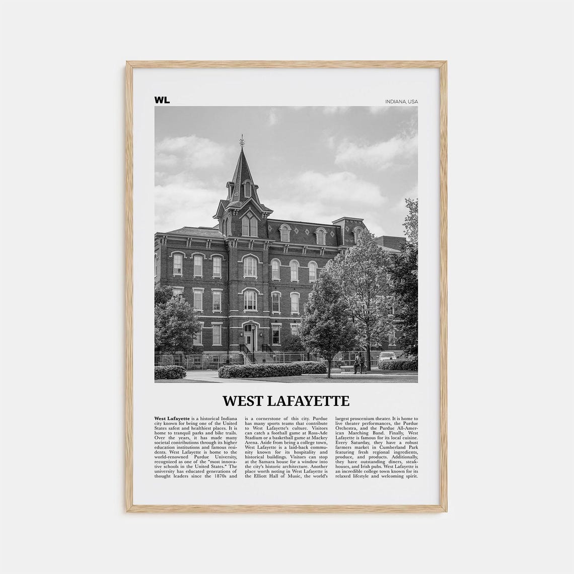 West Lafayette Black and White Art Print, Indiana
