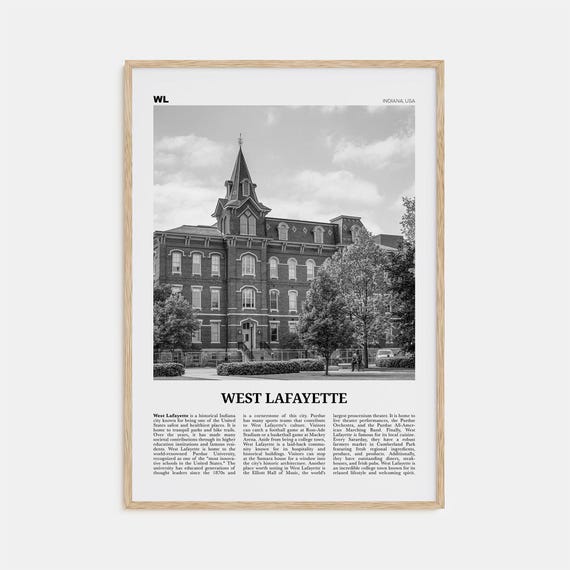 West Lafayette Black and White Art Print, Indiana