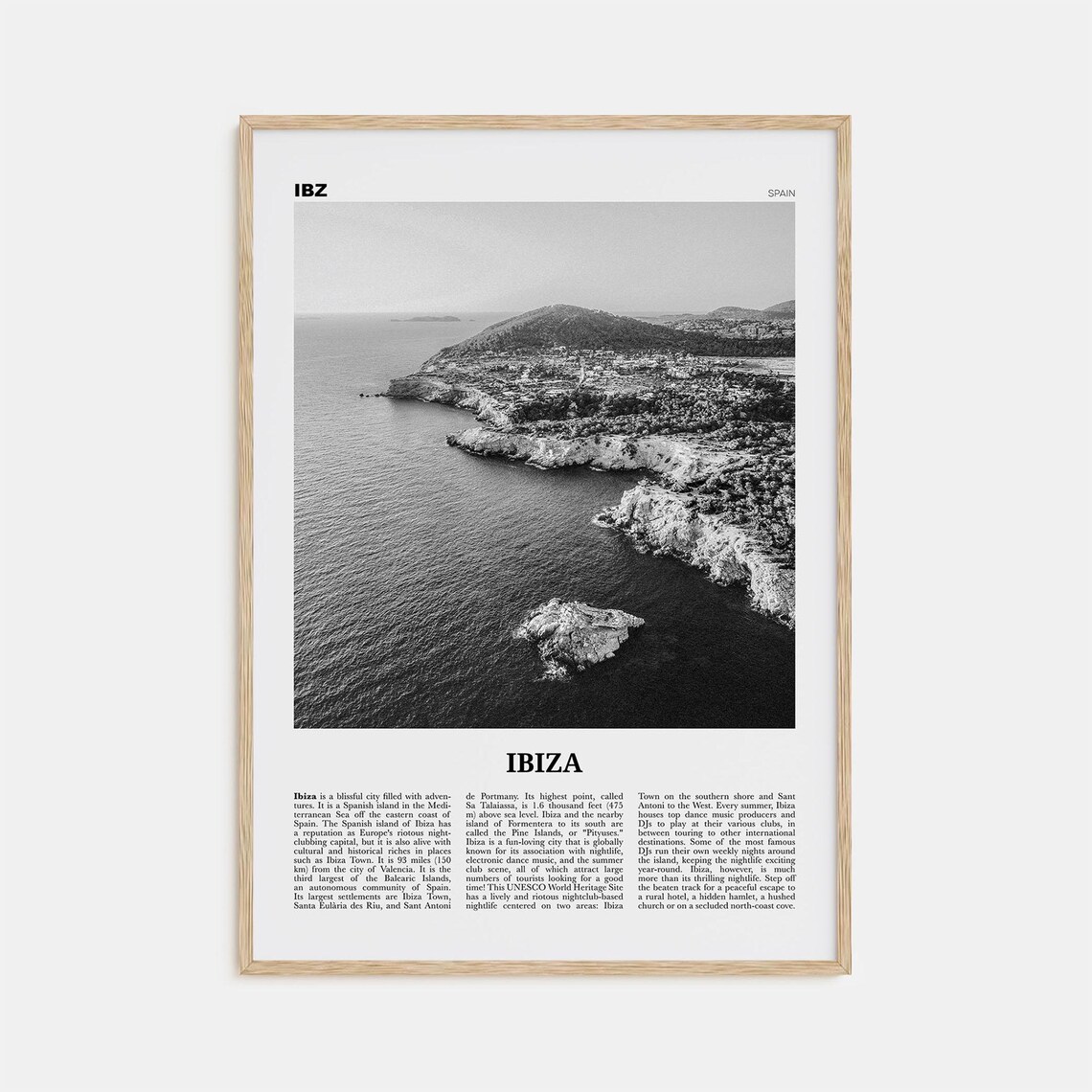 Ibiza Black and White Travel Poster, Balearic Spain