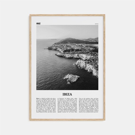 Ibiza Black and White Travel Poster, Balearic Spain