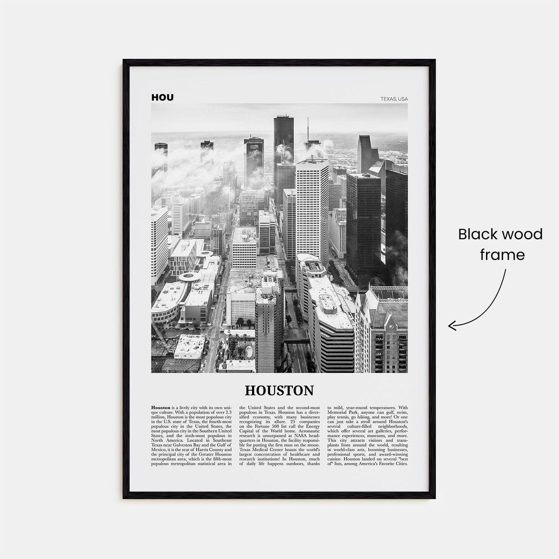 Houston Black and White Travel Poster, Texas USA - Image 3