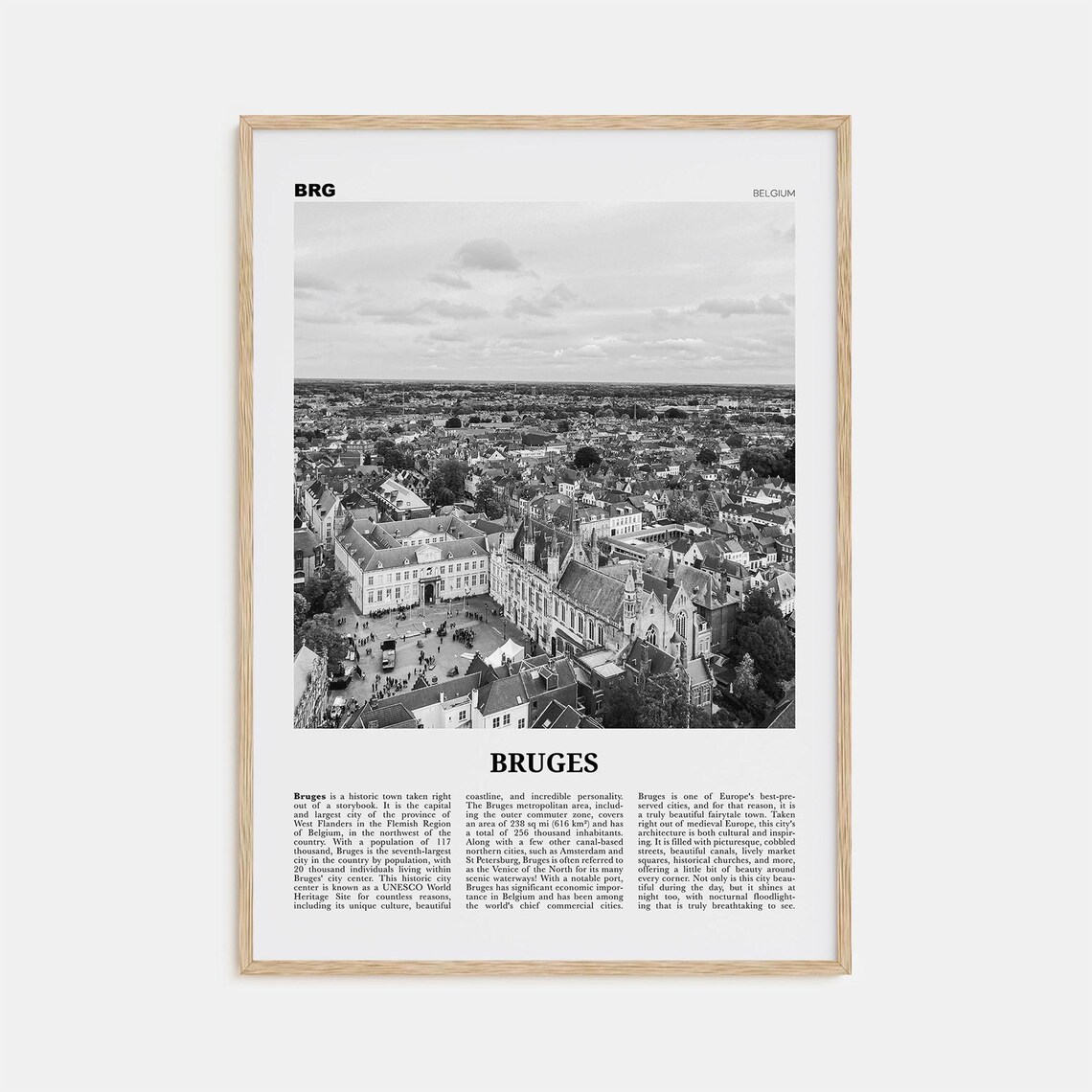 Bruges Black and White Travel Poster, Belgium