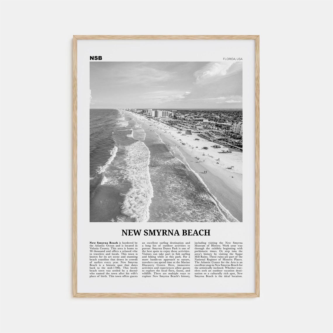 New Smyrna Beach Black And White Travel Poster