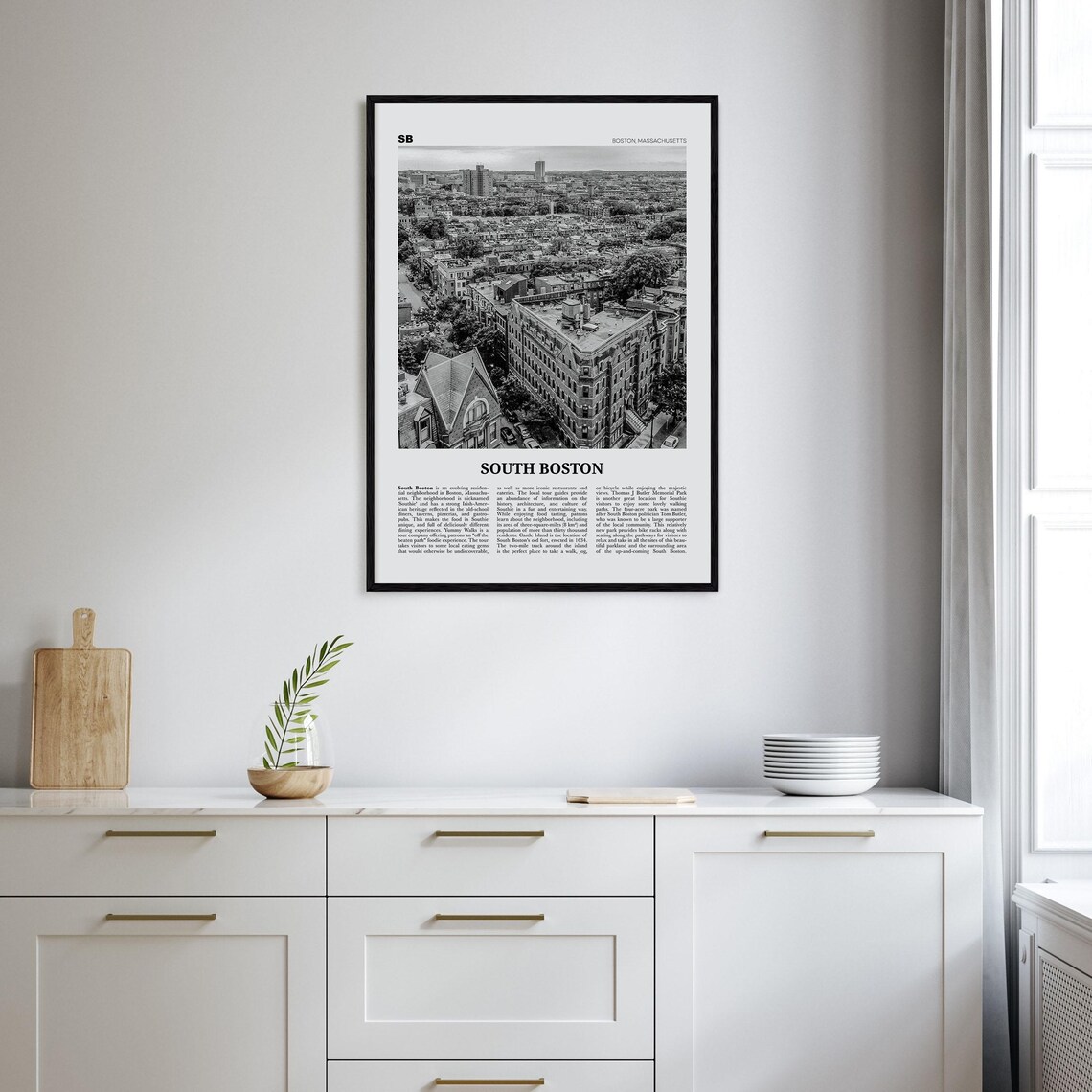 South Boston Black and White Map Art Print, Massachusetts - Image 2