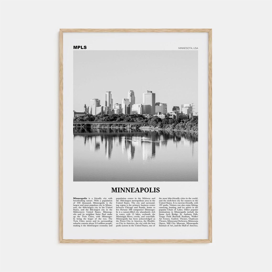 Minneapolis Black and White No. 1 Travel Poster