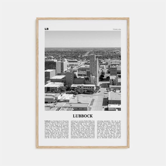 Lubbock Black and White Travel Poster, Texas USA