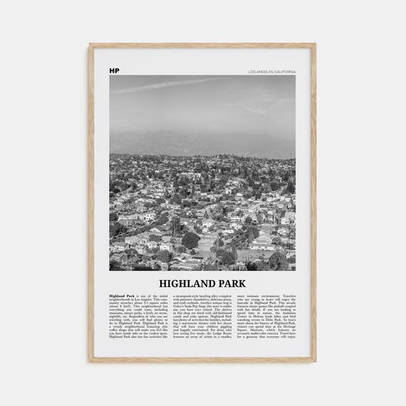 Highland Park, Los Angeles Black And White Travel Poster