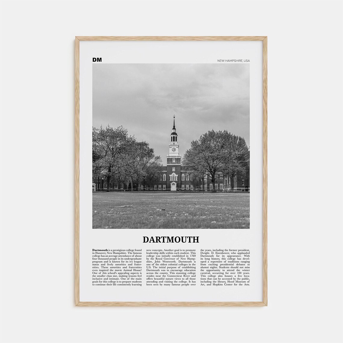 Dartmouth, New Hampshire Black And White Art Print