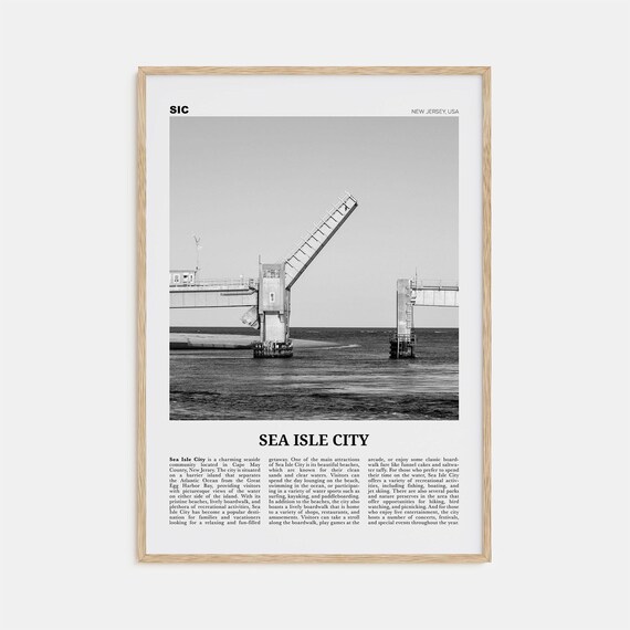 Sea Isle City Travel Poster, Black and White Map
