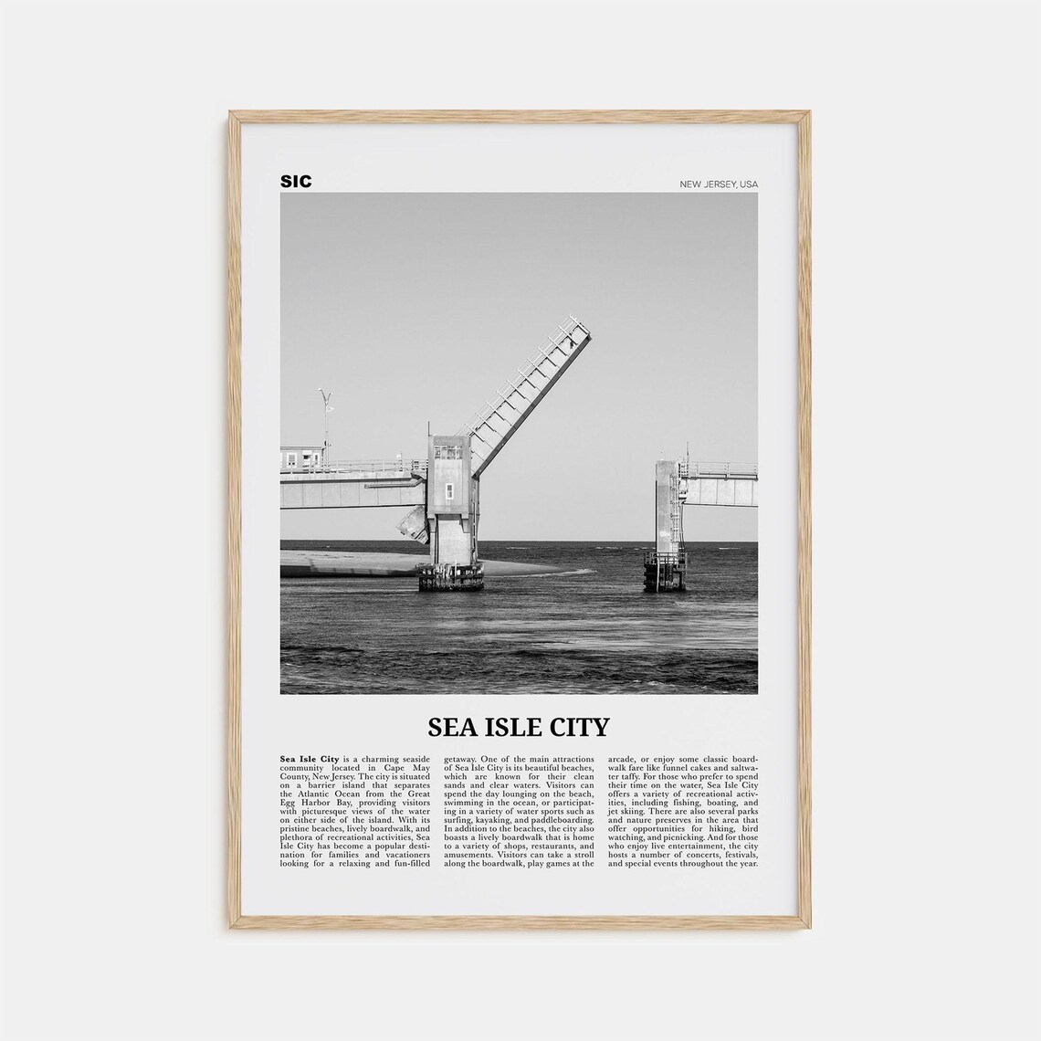 Sea Isle City Travel Poster, Black and White Map