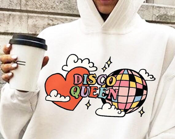 Disco Queen Retro 80s Oversized Graphic Hoodie Trendy Hippie Disco Ball Hoodie