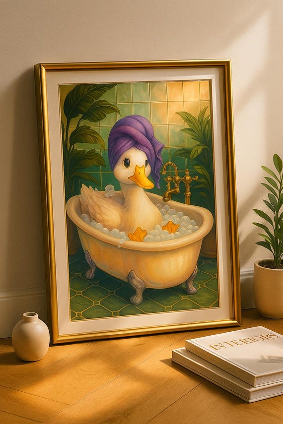 Duck Bathroom Wall Art Funny Farmhouse Decor Cute Animal Print Whimsical Cozy