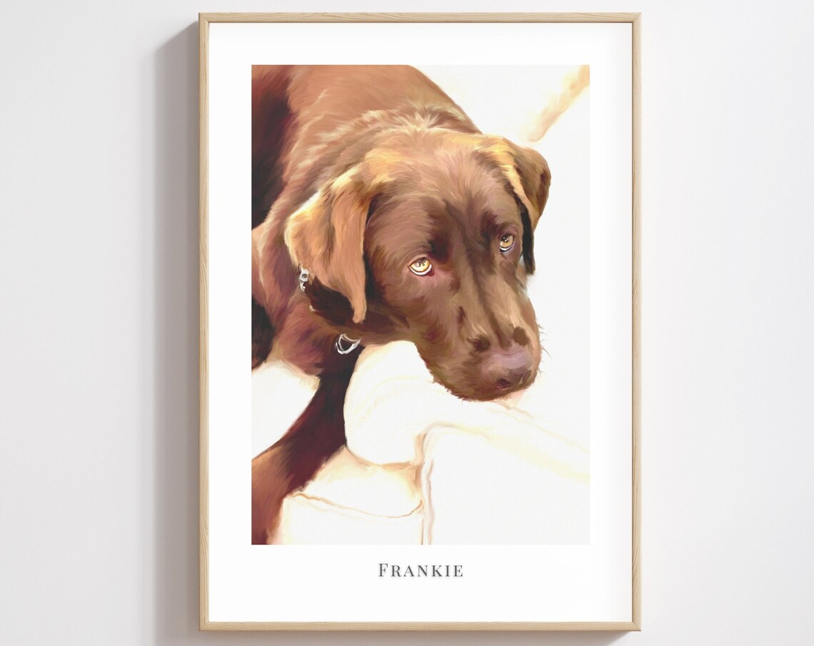 Custom Dog Portrait From Photo Chocolate Labrador Oil Style Poster