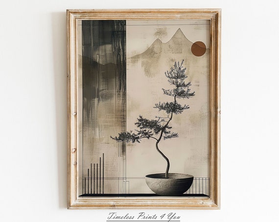 Japandi Wall Art Decor Japanese Wabi Sabi Neutral Tree Modern