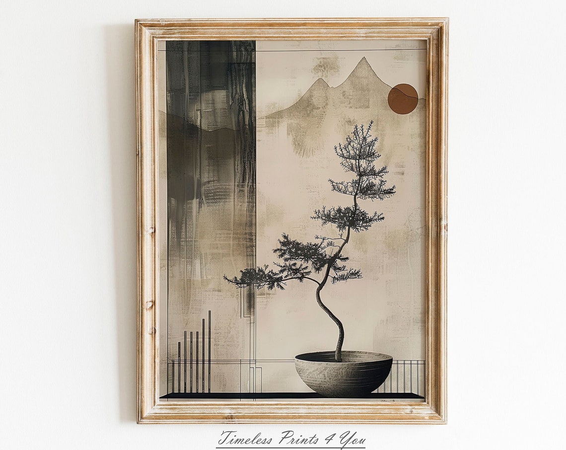 Japandi Wall Art Decor Japanese Wabi Sabi Neutral Tree Modern