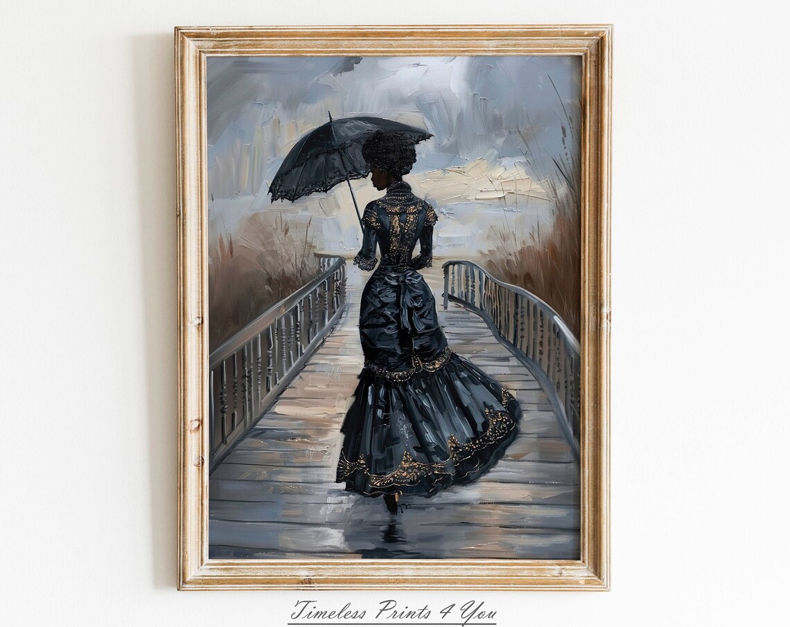 Victorian Black Woman Parasol Bridge Moody Oil Painting Poster