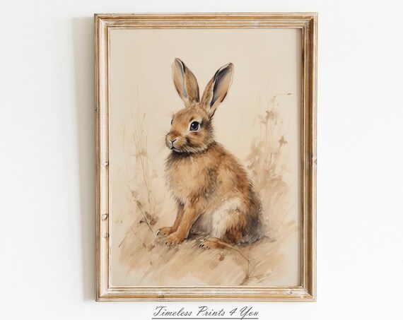 Brown Rabbit Watercolor Minimalist Wildlife Meadow Scene Poster