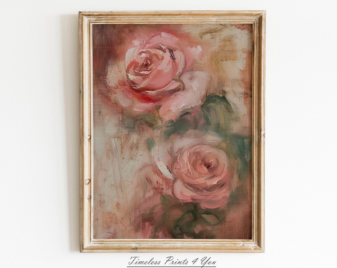 Blush Pink Roses Impressionist Oil Painting Soft Floral Poster