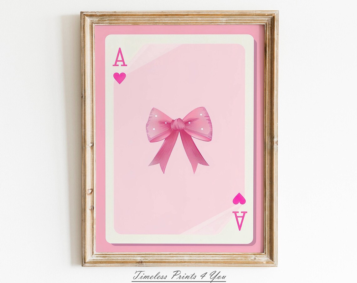 Pink Coquette Ace Of Hearts Bow Girly Playing Card Art Poster