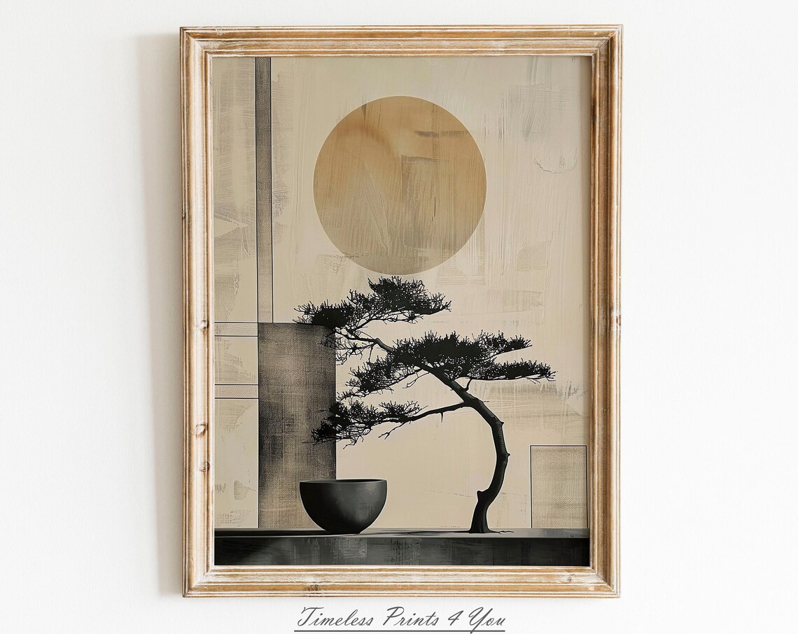 Japandi Neutral Tree Wall Art Print, Wabi Sabi