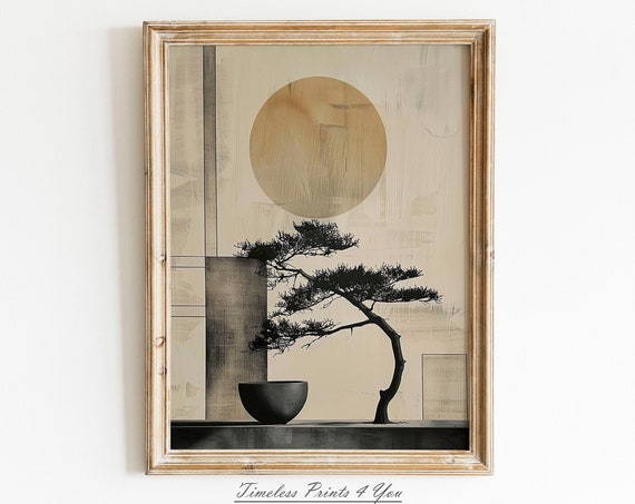 Japandi Neutral Tree Wall Art Print, Wabi Sabi