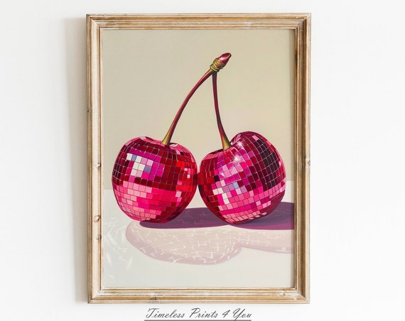 Disco Cherries Print Ball Wall Art Prints Retro Coquette Vintage Girly Preppy
