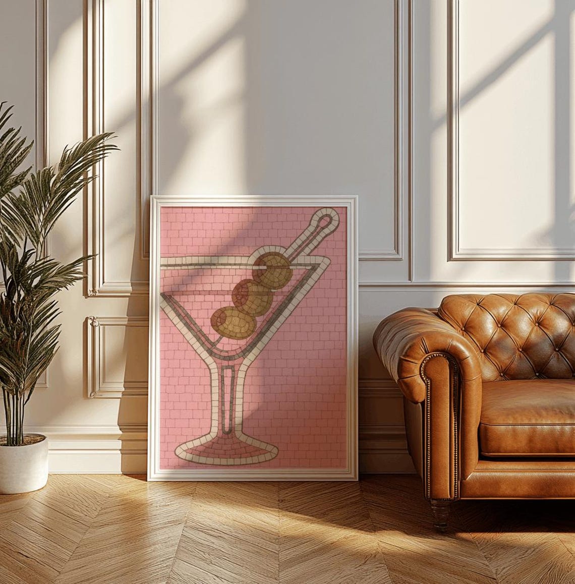Extra Dirty Martini Olive Mosaic Pink Tile Cocktail Bar Art Poster - Image 3