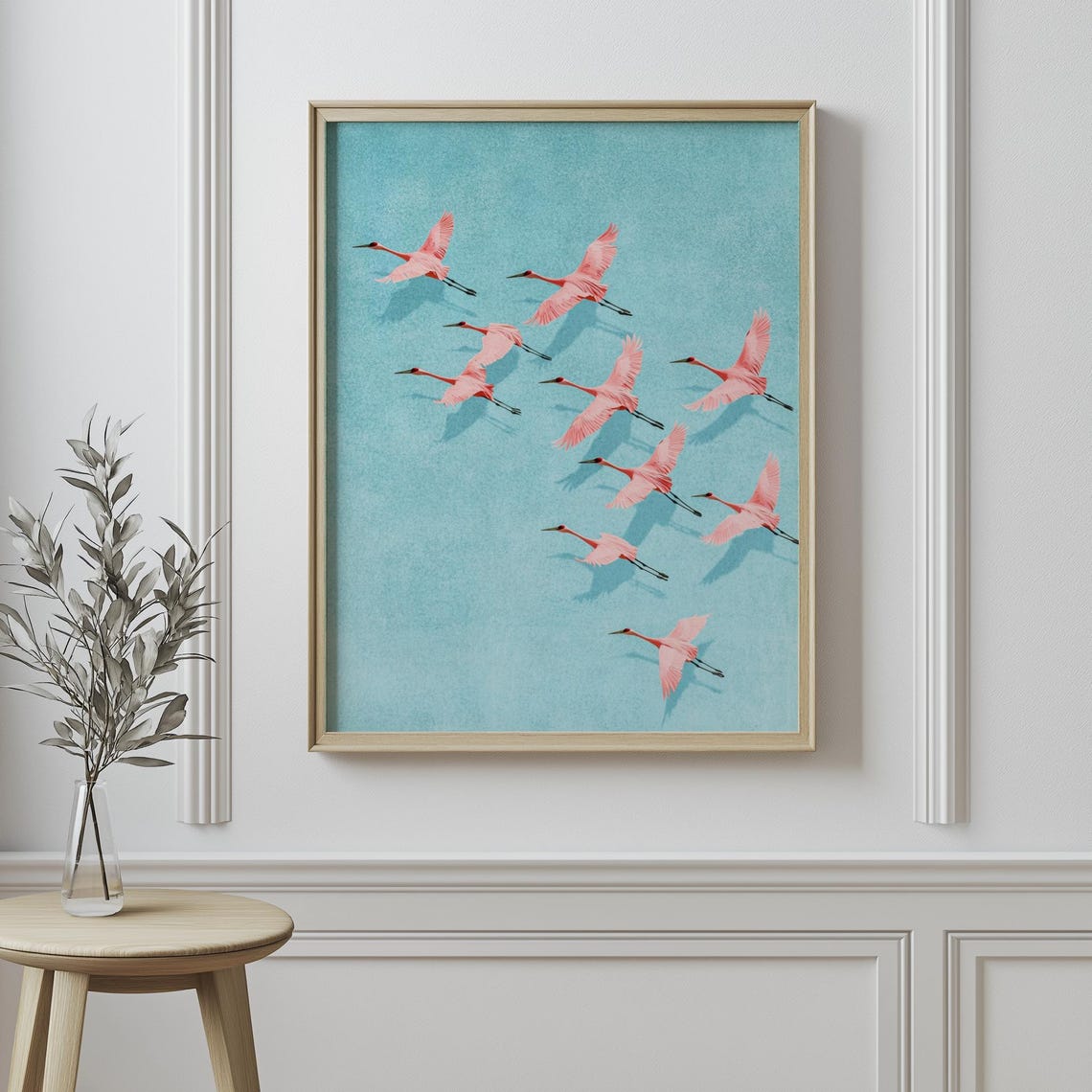Pink Flying Cranes Japandi Style Elegant Minimalist Bird Art Poster - Image 3