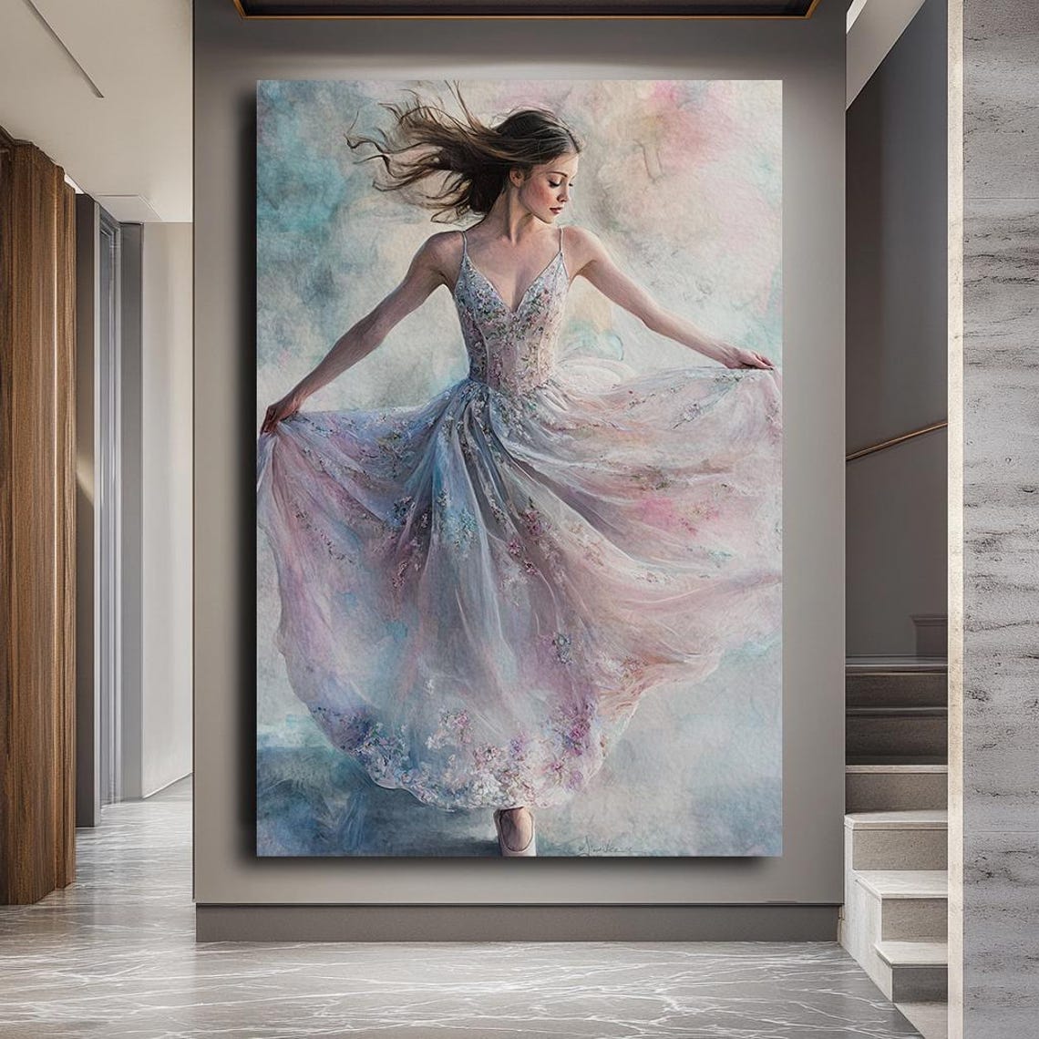 Graceful Dancing Woman Flowing Pastel Gown Dreamy Ballet Poster - Image 2